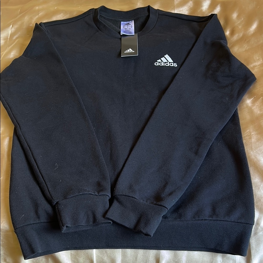 Adidas Black Crewneck Sweater with Ribbed Details